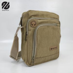 Baepack Tas Selempang Kanvas Cowok Dengan Lubang Headset Argo Cream / Tas Kanvas Bahu Pria / Tas Canvas Terbaik Produsen Bandung