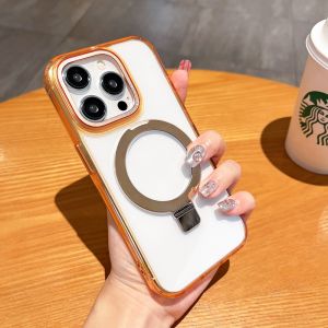 HOCE Folding Bracket Magneitc Phone Cases For iPhone 15 14 13 12 Pro Max 15 14 Plus Cases Transparent Hard PC Shockproof Cover