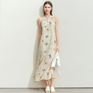 Amii | Chinese Style Sleeveless Butterfly Print Cheongsam Neck Summer Dress