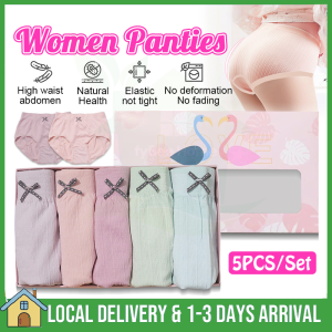 5PCS Seluar Dalam Women Panties Underwear Soft Breathable Antibacterial Briefs High Waist Bow Panties