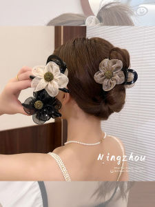 NING ZHOU | Lace Rhinestone Flowered Hair Clip for Back of Head