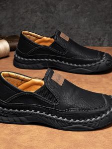 Casual Wide Fit Mens Leather Shoes Comfortable Fat Head Mens Shoes Bean Bean Shoes for Plump Feet Wide And Plush Shoes for Men