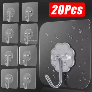 20pcs Self Adhesive Wall Hooks / Transparent Seamless Hooks / Heavy Duty Waterproof Organizer Rack Hook / Reusable Storage Hanging Holder for Bathroom Kitchen Wall