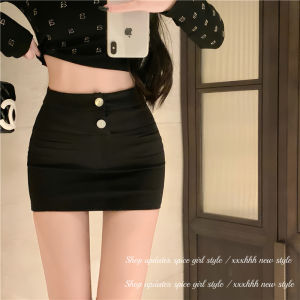 High Waist Black Mini Skirt Womens Early Autumn New Style One Step Bodycon Skirt Slimming Short Skirt for Young Women