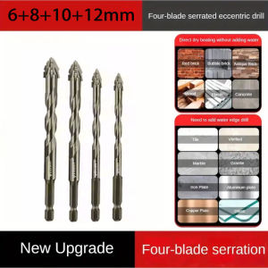 Four-tooth serrated eccentric drill full-tile cast iron concrete hexagonal drill dry drilling artifact