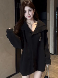 Ladies Loose Long Sleeve Knitted Sweater Mid-Length Turn-down Collar Comfortable Style Autumn Winter New Arrival Silk Top