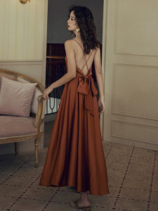 Váy Đi Biển Nghỉ Mát Hải Đảo Cho Nữ Váy Hai Dây Hở Lưng Gợi Cảm Dây Quai Mảnh Đan Chéo Mặt Satin Áo Choàng Buổi Sáng Hôn Lễ Cô Dâu