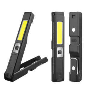 COB Multifunctional Folding Magnetic Work Light Rechargeable Flashlight Bright with Measuring Scale and Red Blue Warning Light
