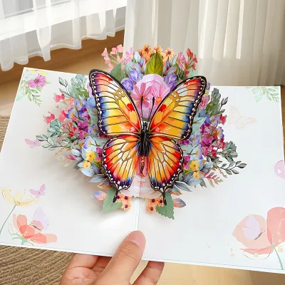 3D Creative Birthday Thanksgiving Day General Holiday Butterfly Flowers Fresh Style Greeting Card New Years Card