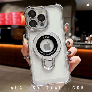 High-End Magnetic Absorption Charging Phone Case with Stand Apple 14 pro Max Transparent Protective Cover with Airbag for Lenses