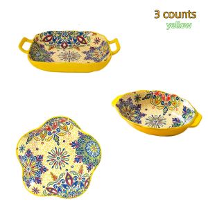 Bohemian ceramic plate set double-eared fish plate household steamed fish plate high-value salad plate cooking plate