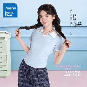Jeanswest | Slim Fit Blue V-Neck College Style Polo Shirt
