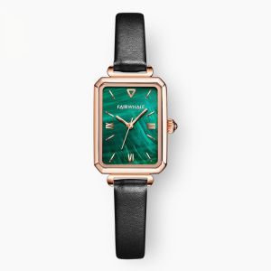 Fashionable Waterproof Quartz Womens Watch Simple Design Luxury Small Green Watch Stainless Steel Band Jewelry Clasp Mark Fairwhale