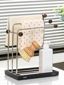 2025 New Kitchen Cloth Drying Rack Multi-Function Stainless Steel Walnut Wood High-End Luxury Storage Shelf Kitchen Organizer