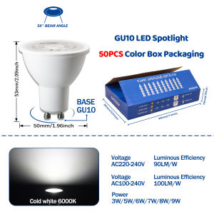 50Pack GU10 LED Bulb Flicker-free Spot Light 3000K 4000K 6000K 3W 5W 6W 7W 8W 9W Ra80+ Cool Lighting for Home Deroc Lights