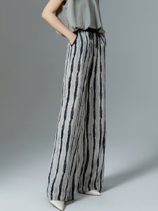 YANYUMENGMENG | กางเกงขากว้างผ้าไหมน้ำแข็งสำหรับผู้หญิง กางเกงขายาวทรงหลวมบางเฉียบ ทรงเข้ารูป สไตล์ฤดูร้อน 2024 กางเกงขายาวผ้าชีฟอง