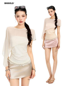 Irregular Batwing Lace Panelled T-Shirt
