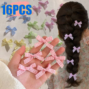 16Pcs Sweet Plaid Bowknot Hair Clip Women Girls Kawii Bow Ribbon Hairpins Grip Barrettes Cute Mini Ballet Headwear Pins Gifts