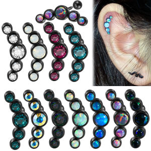 1PC Plated Black Arc Helix Earring With Opal &CZ Crystal Cartilage Daith Surgical Steel 16g Ear Tragus Screw Lobe Earring
