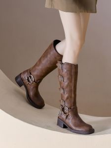 MIFEI | Plus Size Brown Cowboy Ankle High Boots