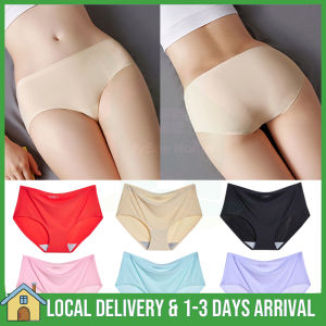 【🇲🇾Stock】Ice Silk Seamless Underwear M-XXL Plus Size Lingerie Mid Waist Briefs 女士冰丝内裤