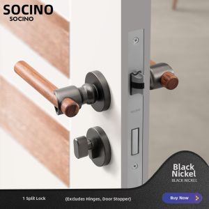 SOCINO | Quiet Indoor Bedroom Bathroom Magnetic Door Lock with Walnut Handle