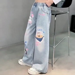 New Jeans for Kids Girls Wide Leg Loose Pants 7-16 Yrs Fashion Denim Pants Baggy Pants Korean 2026 Style