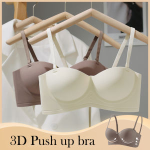 INTIMA Half Cup Push up Bra for Women with Small Breasts Wireless 3D Cup Solid Color Removable Strap Strapless Underwear