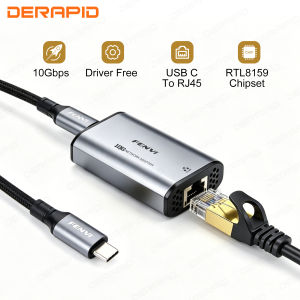 10Gbps USB3.2 Ethernet Adapter RTL8159 Chip USB3.2 Gen2x2 Type C RJ45 External Network Card Driver Free For Windows Linux MAC OS