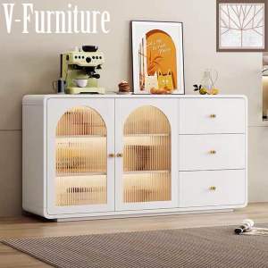 Tủ gỗ decor kính sóng tủ trang trí phòng khách phòng ngủ tủ đựng đồ nhiều ngăn KAYLE sang trọng tiện lợi TG-04