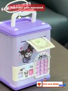 READY Sanrio Kuromi Kids ATM Machine Unlock with Card & Fingerprint Tabung Simpanan ATM Password Safe Box Tabung Music Coin Bank 库洛米 银行储钱罐