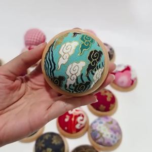1PC Vintage Embroidery Pin Cushions Half Round Pin Pad With Wooden Base Needle Holder For DIY Craft Sewing Accessories
