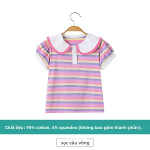 Hamqi | Áo Polo Cotton Tay Ngắn Bé Gái Sọc Thoáng Mát Mùa Hè