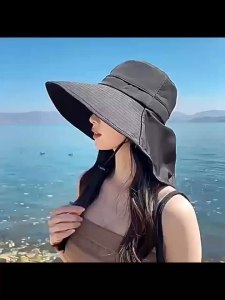Womens Wide Brim Sun Protection Hat Outdoor Anti-UV Sunshade Caps With Neck Flap Beach Fishing Hats
