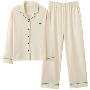 MiiOW | ชุดนอนผ้าฝ้ายแท้คู่รัก แขนยาว ผ้าฝ้ายแท้ 100% ชุดนอนผู้หญิง ชุดนอนผู้ชาย ชุดนอนฤดูใบไม้ผลิและฤดูใบไม้ร่วง ชุดนอนผ้าฝ้าย