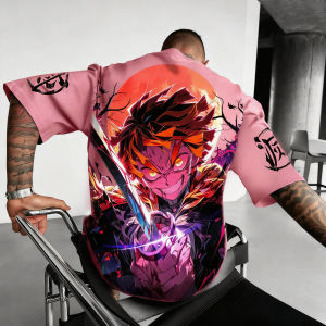Demon Slayer Halloween Co Branded T-shirt Mens Summer New Kamado Tanjirou Anime Printed Harajuku Casual Loose Short Sleeved Top