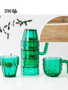 Creative Cactus Design Glass Cup Set High Aesthetic Value Home Use Drinking Water Cup Cold Drink Cup Juice Cup Four-Pack