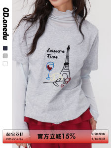 ODonedu Iron Tower Embroidered Short Sleeve T-Shirt Women Casual Pure Cotton Half Sleeve Slim Fit Base Shirt Street Style Summer Top