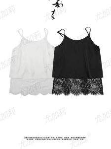 Áo Ba Lỗ Ren Đen Xếp Ly Nữ Xuân Hè Mới Ngọt Ngào Đa Năng Thời Trang Áo Lót Cổ Chữ V Tay Rộng in Họa Tiết Thường Ngày