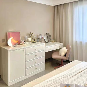 Luxurious Modern Bedroom Makeup Table Full Solid Wood Baking Paint Combination Storage Multi-Function Simple Style Dressing Desk