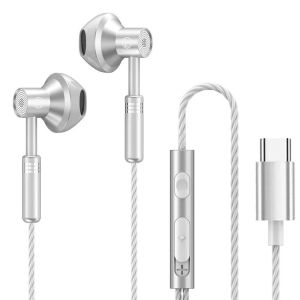 Metallic In‑Ear Wired Earbuds 3.5mm Type‑C Gaming Sports Headphones with Built‑in Microphone Compatible with All Smartphones