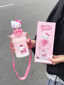 Sanrio | 1pc Hellokitty Shaking Doll Stainless Steel Straw Cup - 550ML - Outdoor Portable High-Quality Cold Water Bottle