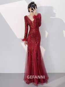 Red Banquet Evening Dress Elegant Mermaid Style