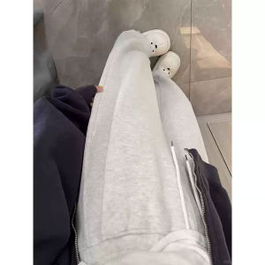 กางเกงกีฬาขายาวทรงตรงหลวมๆ สีดำ กางเกงขายาวทรงตรงสำหรับผู้หญิงไซส์ใหญ่ กางเกงขายาวทรงตรงผ้าโพลีเอสเตอร์