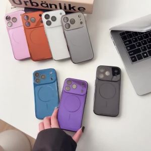 Luxury Plating ForMagsafe Magnetic Phone Case ForiPhone 17 16 15 14 13 Pro Max Wireless Charging Large Window Hard Armor Cover