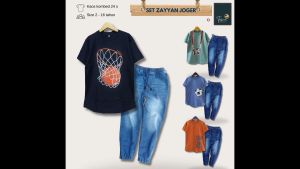 Tabina Setelan Kaos Lengan Pendek Anak Laki-laki Seri Zayyan Jogger Jeans usia 2 hingga 16 tahun