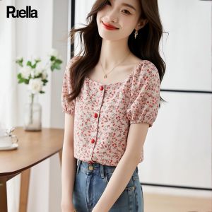 puella | Áo Blouse Chiffon Tay Ngắn In Hoa Mùa Hè Ôm Sát