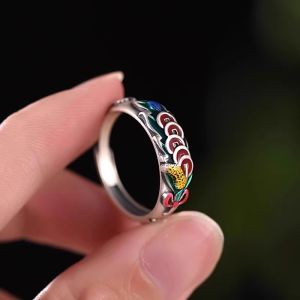 99 Pure Silver Ring for Men And Women with Enamel Design Chinese Five Emperor Coins 2026 Horse Year Gift by Luo Tai Old Silversmith