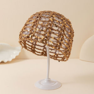Fashion Vintage Sequined Hollow Pullover Hats Women Spring Summer Travel Photo Atmosphere Versatile Casual Y2K Knit Beanie Hat