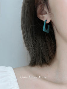 Handmade Lake Blue Vintage Irregular Geometric Matte 925 Silver Earrings Spring Summer Fashion Jewelry Ear Cuffs for Women